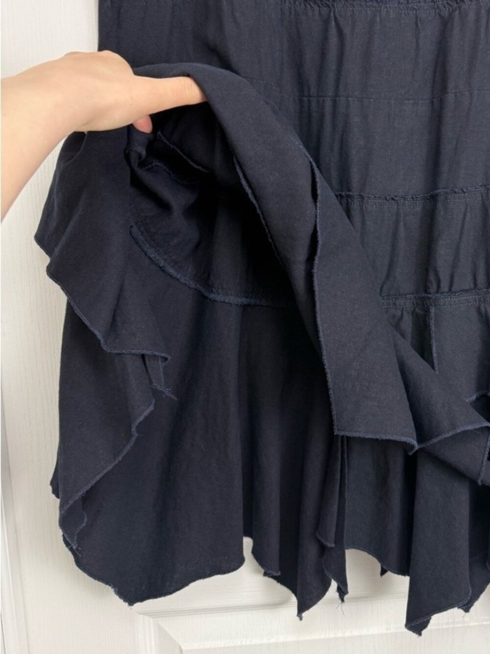 Vintage Tiered Handkerchief Asymmetrical Hem Midi Skirt Size 14 Navy Blue Y2K - Picture 4 of 9